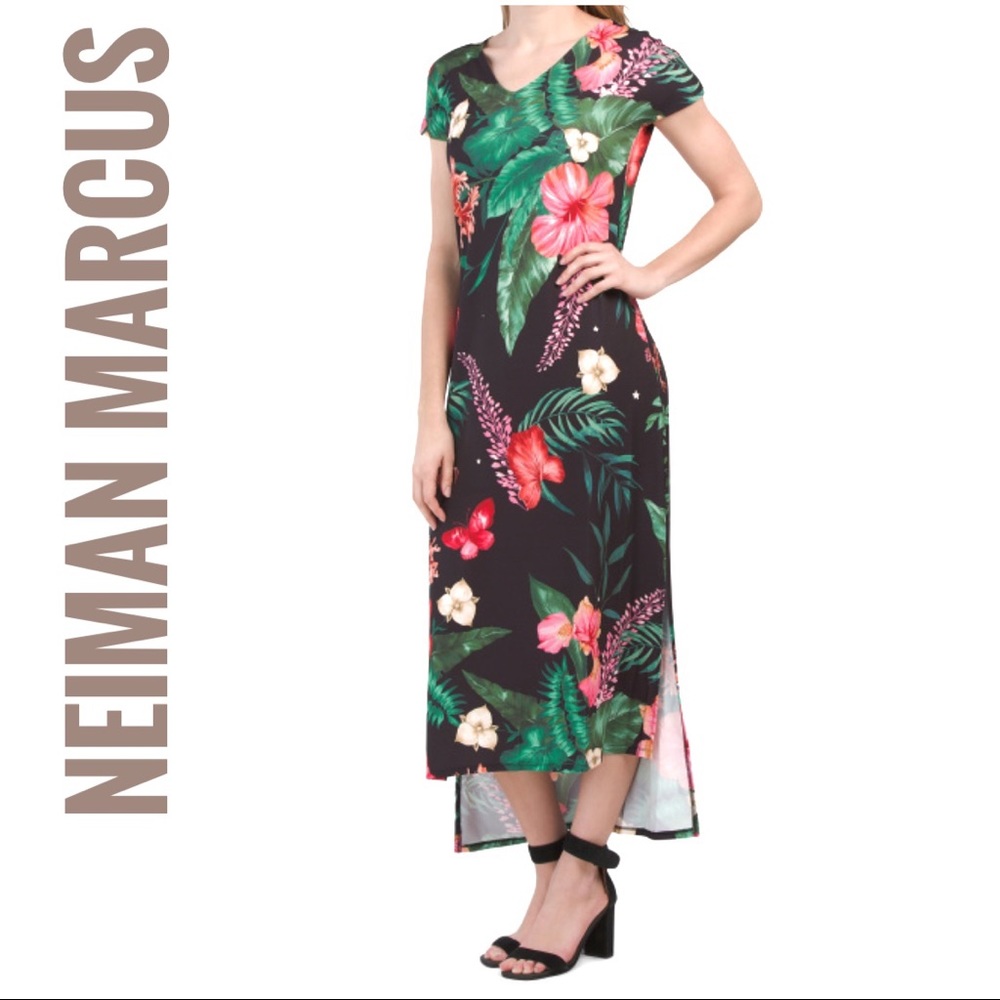 Neiman Marcus Tropical Floral V neck Maxi Dress